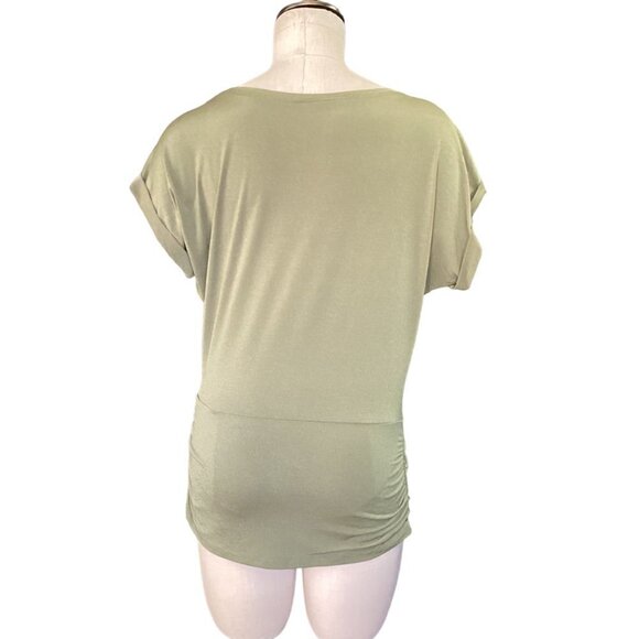 Cato Ruched Drop Waist Dolman Sleeve Tee Top Sz M Green #115P - Picture 5 of 8